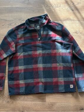 Men's Plaid Quarter-Zip Fleece Pullover - Navy, Burgundy & Gray